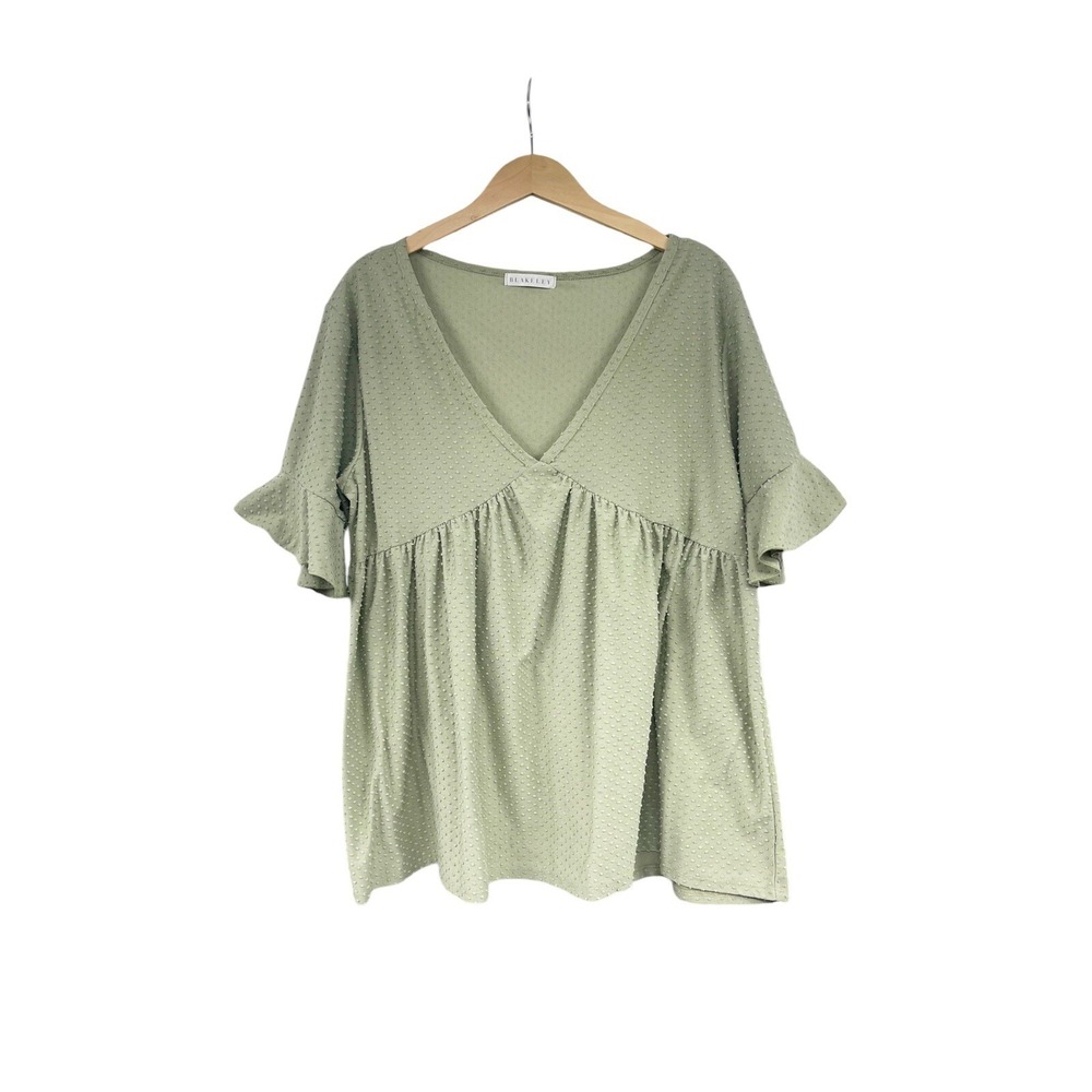 Blakely Boutique Swiss Dot Babydoll Light Green‎ Top Blouse Plus Size Womens 2XL